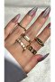 Women's Gold Color 5-Piece Design Ring Set - 4
