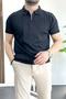 Men's Slim Fit Zippered Polo Collar T-Shirt Navy Blue Edw452 - 2