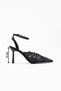 Women's Black Lace Embroidery Detail Ankle Strap Thin Heeled Women's Shoes Melarin - 3