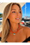 Orange Bodrum Necklace with Gold Blue Eye Detail - 2