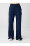 Navy Blue High Waist Wide Leg Pocket Detailed Knitted Trousers - 5