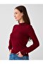 Burgundy Turtleneck Long Sleeve Knitwear Sweater with Button Detail - 4