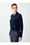 Navy Blue Long Sleeve Shirt Collar Button Detailed Knitwear Cardigan - 3