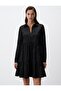 Black V Neck Relaxed Fit Long Sleeve Mini Dress