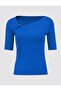 Cobalt Slim Cut Asymmetric Neck Short Sleeve Knitted Blouse - 7