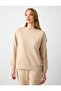 Beige Plain Cut Crew Neck Long Sleeve Modal Knitted Sweatshirt - 3