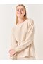 Beige Long Sleeve Oversize Crew Neck Sweatshirt - 2