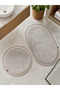 Premium Non-Slip Base Plush Bath Mat Set with Jute Edge Detail, 2-Piece Oval Round 100X60 60X60