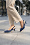 Phoebe Lia Women's Pointed Toe Open Back Thin Heeled Shoes 0012200 Matte Navy Blue - 3
