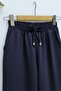 Double Pocket Elastic Waist Trousers with Lacing Detail - Navy - 3