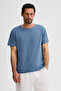 Porec Men's 100% Organic Cotton Round Neck Regular Fit Indigo T-Shirt - 2