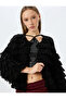 Crop Tassel Textured Button Detailed Cardigan