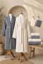 Eldy 8 Piece Striped Bathrobe Family Set 100% Cotton Certified Bathrobe Set Dowry Set - Gray Cream - 7