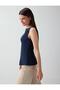 Navy Blue Straight Cut Crew Neck Sleeveless Woven Blouse - 3
