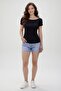 Women's Stone Embellished Stretchy Modal Fabric Short Sleeve Black Blouse - 5