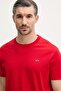 Men's Regular Fit Ribbed Collar Metallic Logo Detailed Cotton Short Sleeve Red T-Shirt - 3