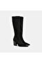 حذاء نسائي أسود بكعب سميك قابل للتمدد