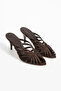 Nadi̇na Brown Satin Fabric Open-Toe Cage-Style Women's Heelled Slippers - 4