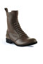 Gray Leather Women's Flat Boots 01Wt2603 - 2