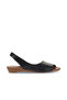 Black Leather Women's Flat Sandals 01Wa4400