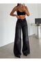 Wide Leg Washed Jean Trousers - Black - 3