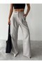 Belted Lace Detailed Palazzo Trousers - Gray - 3
