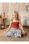 Girl's Guiped Blouse Patterned Loose Skirt Double Set - 2