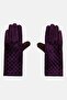 Women 1 Pair Velvet Quilted Gloves, Purple