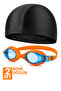 Set of 2 Swimming Goggles Fabric Cap Set Swimming Pool Sea Goggles Orange-Blue