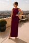 Boat Neck Pleated Side Slit Maxi Length Zara Crepe Evening Dress - 3