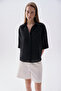 Women's Black 3/4 Sleeve Linen Shirt