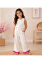Girl's Floral Patterned Jacket and Trousers Set with Belt Detail - 4