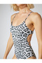 Leopard Patterned Swimsuit with Thin Straps and Tie Detail - 5