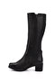 Women's Black Zippered Thick Heeled Genuine Leather Boots - 5