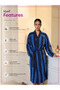 Striped 100% Cotton Bathrobe XL, 380 GSM, Kimono Collar, Soft Absorbent, Belt & Pockets - 7