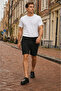 Men's Regular Lace-Up Casual Black Basic Shorts - 4