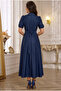 Nil Navy Flared Skirt Short Sleeve Midi Length Satin Evening Dress Navy - 3