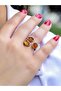 Natural Stone Agate Oval Triple Natural Stone Antique Model Women's Adjustable Ring Euy76A - 2