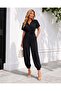 Black Shirt Collar Buttoned Aerobin Fabric Overalls 582402