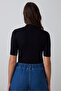 Black Half Turtleneck 3/4 Sleeve Slim Fit Top - 5