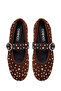 Women's Brown Strappy Studded Suede Leather Ballerinas 26Pfd270110 - 4