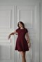 Half Sleeve Flounce Dress Burgundy - 2