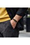 Men's Bracelet with Black Leather and Yellow Drop Steel Chain 31684B1D2-4 - 2