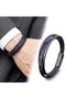 Navy Blue Black Leather Men's Bracelet – Titanium Steel Magnetic Lock - 21 cm