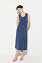 Modal Knitted Midi Dress with Belt Detail - Navy Blue