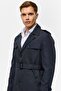 Navy blue slim straight coat - 7