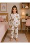 Girl's 100% Cotton Ecru Teddy Bear Heart Floral Print Long Sleeve Seasonal Pajamas Set