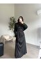 Black Satin Belted Dress