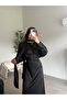 Black Satin Belted Dress - 3