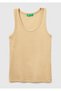 Women's Beige Cotton Blend Wide Round Neck Strap Tank Top